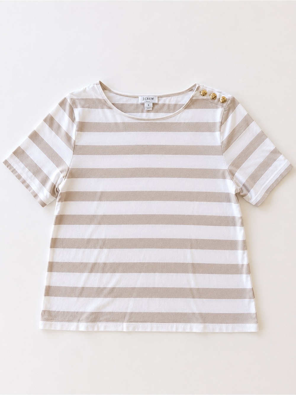 J. Crew Beige and White Striped Short-Sleeve Top